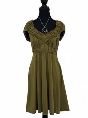 Wet Seal Olive Green Ruffle-Trim Midi Dress